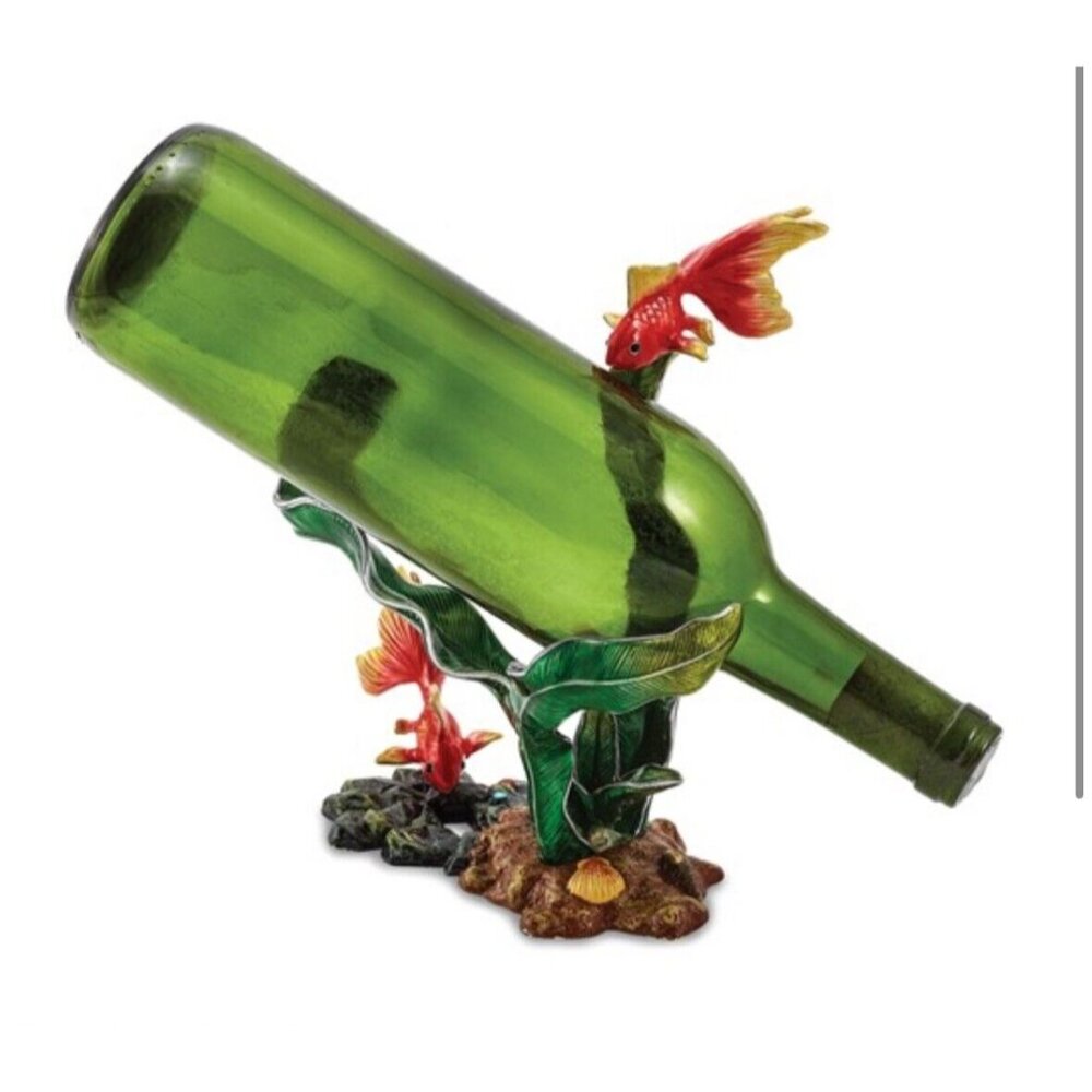 $178 Jere Goldfish Fish & Reef Wine Bottle Holder, Luxury Barware - Picture 10 of 10